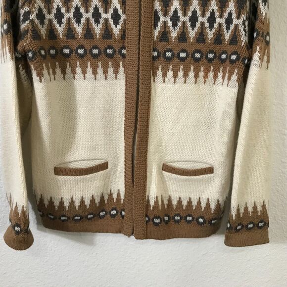 White Ram Vintage 70s Men's Cardigan Sweater M The Dude Geometric Wool Blend - Picture 10 of 11